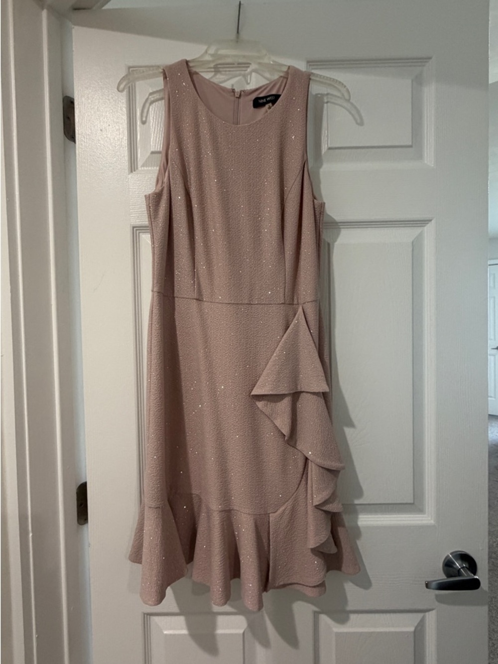 Nine West Blush Pink Sleeveless Ruffle Midi Dress